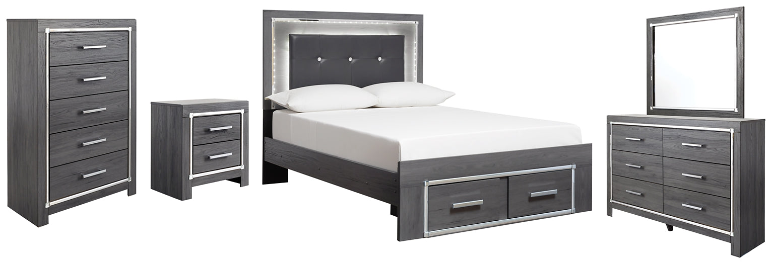 Lodanna Full Panel Bed with 2 Storage Drawers with Mirrored Dresser, Chest and Nightstand Homeline Furniture