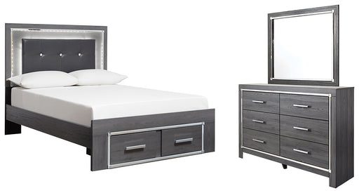 Lodanna Full Panel Bed with 2 Storage Drawers with Mirrored Dresser Homeline Furniture