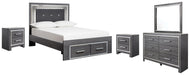 Lodanna Full Panel Bed with 2 Storage Drawers with Mirrored Dresser and 2 Nightstands Homeline Furniture