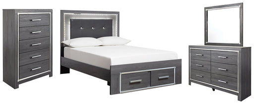 Lodanna Full Panel Bed with 2 Storage Drawers with Mirrored Dresser and Chest Homeline Furniture