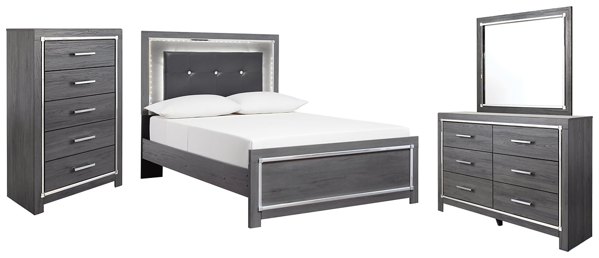 Lodanna Full Panel Bed with Mirrored Dresser and Chest Homeline Furniture