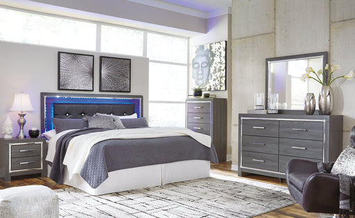 Lodanna King/California King Upholstered Panel Headboard with Mirrored Dresser and 2 Nightstands Homeline Furniture