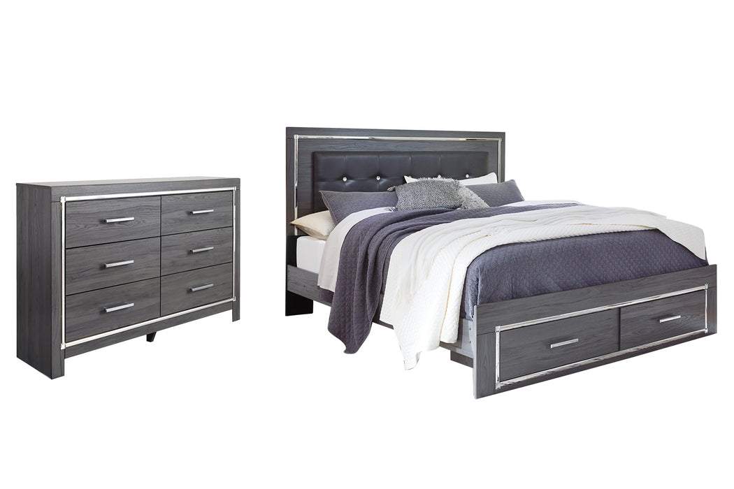 Lodanna King Panel Bed with 2 Storage Drawers with Dresser Homeline Furniture