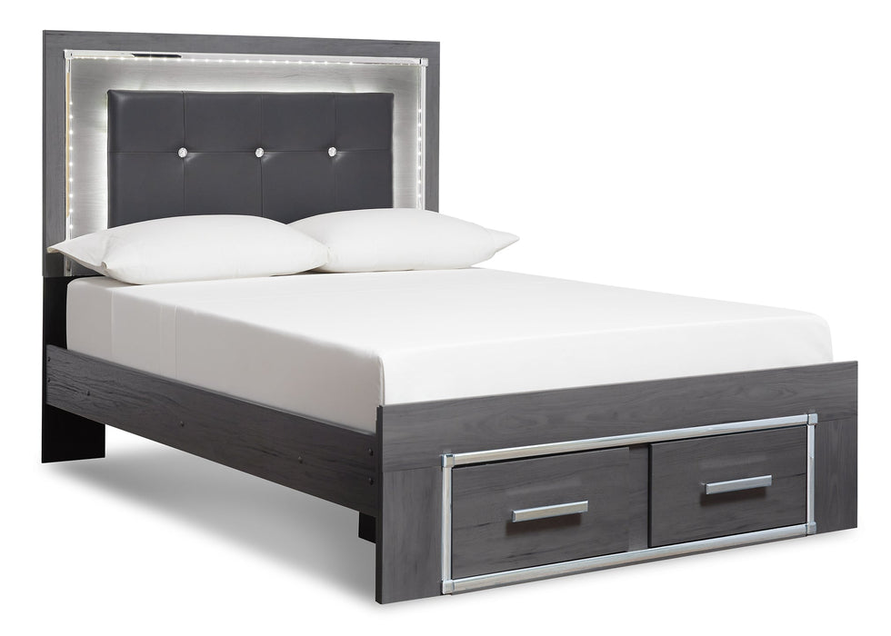 Lodanna King Panel Bed with 2 Storage Drawers with Mirrored Dresser, Chest and 2 Nightstands Homeline Furniture