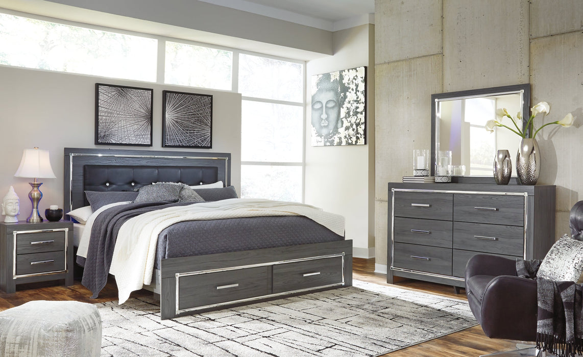 Lodanna King Panel Bed with 2 Storage Drawers with Mirrored Dresser, Chest and Nightstand Homeline Furniture