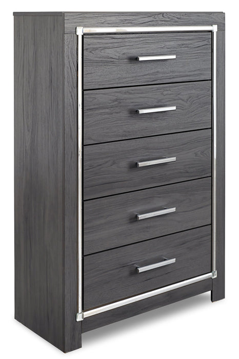 Lodanna King Panel Bed with 2 Storage Drawers with Mirrored Dresser, Chest and Nightstand Homeline Furniture