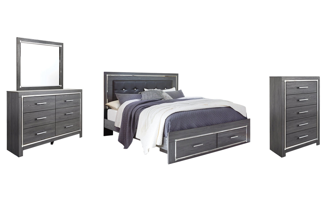 Lodanna King Panel Bed with 2 Storage Drawers with Mirrored Dresser and 2 Nightstands Homeline Furniture