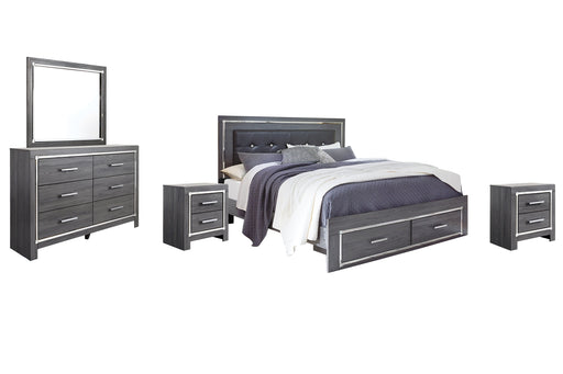 Lodanna King Panel Bed with 2 Storage Drawers with Mirrored Dresser and 2 Nightstands Homeline Furniture