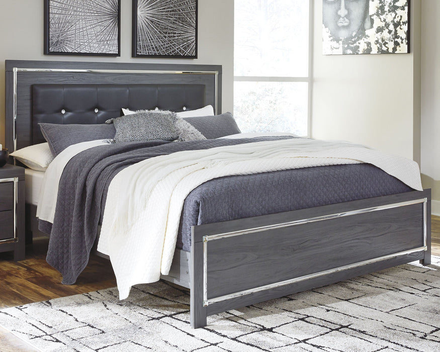 Lodanna King Panel Bed with Mirrored Dresser and Nightstand Homeline Furniture