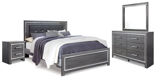 Lodanna King Panel Bed with Mirrored Dresser and Nightstand Homeline Furniture