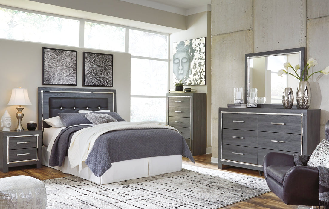 Lodanna Queen/Full Upholstered Panel Headboard with Mirrored Dresser, Chest and Nightstand Homeline Furniture