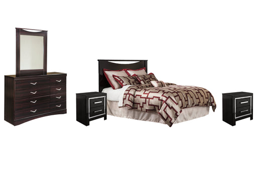 Lodanna Queen/Full Upholstered Panel Headboard with Mirrored Dresser and 2 Nightstands Homeline Furniture