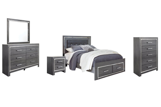 Lodanna Queen Panel Bed with 2 Storage Drawers with Mirrored Dresser, Chest and Nightstand Homeline Furniture