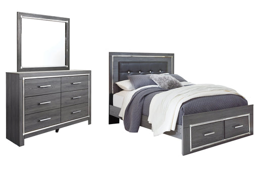 Lodanna Queen Panel Bed with 2 Storage Drawers with Mirrored Dresser Homeline Furniture