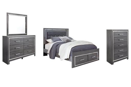 Lodanna Queen Panel Bed with 2 Storage Drawers with Mirrored Dresser and 2 Nightstands Homeline Furniture