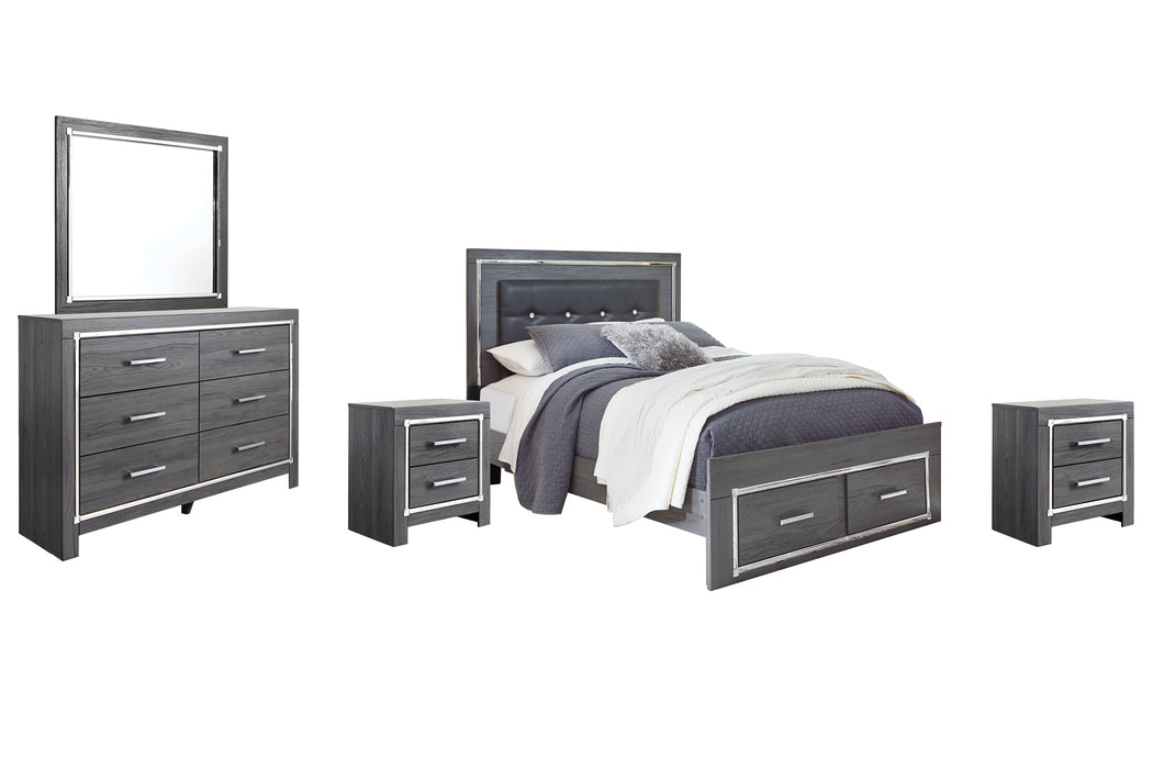 Lodanna Queen Panel Bed with 2 Storage Drawers with Mirrored Dresser and 2 Nightstands Homeline Furniture