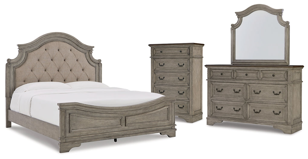 Lodenbay California King Panel Bed with Mirrored Dresser and Chest Homeline Furniture