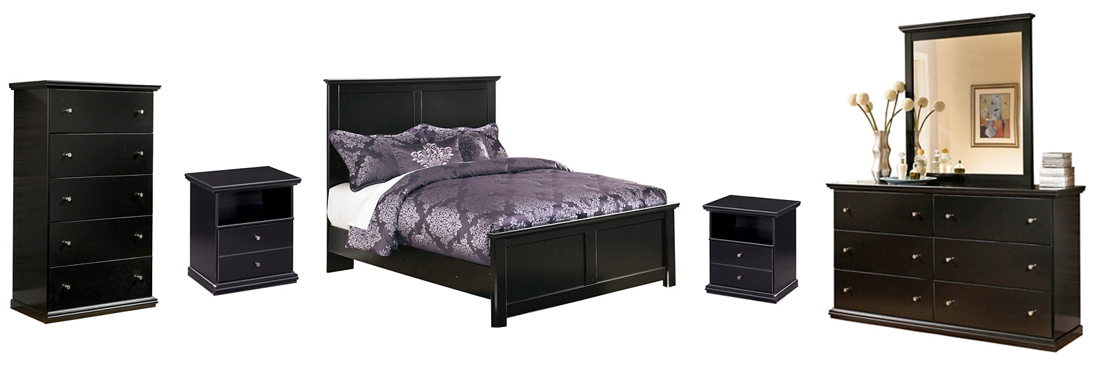 Maribel Full Panel Bed with Mirrored Dresser, Chest and 2 Nightstands Homeline Furniture