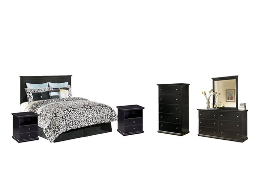 Maribel Queen/Full Panel Headboard with Mirrored Dresser, Chest and 2 Nightstands Homeline Furniture