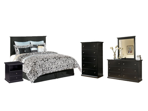 Maribel Queen/Full Panel Headboard with Mirrored Dresser, Chest and Nightstand Homeline Furniture