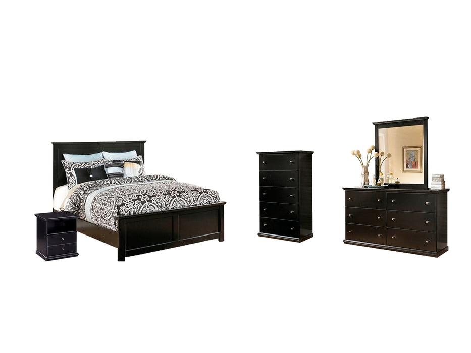 Maribel Queen Panel Bed with Mirrored Dresser, Chest and Nightstand Homeline Furniture