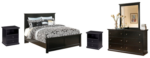 Maribel Queen Panel Bed with Mirrored Dresser and 2 Nightstands Homeline Furniture