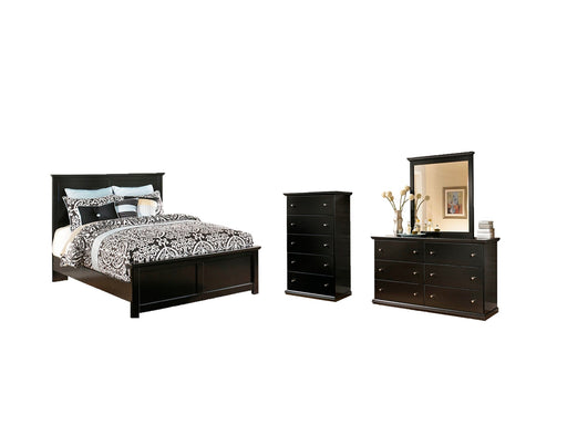 Maribel Queen Panel Bed with Mirrored Dresser and Chest Homeline Furniture