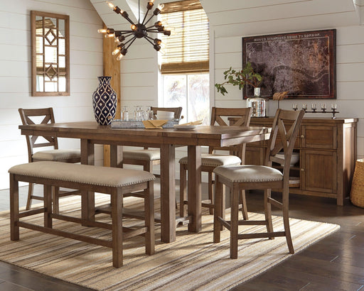 Moriville Counter Height Dining Table and 4 Barstools and Bench with Storage Homeline Furniture