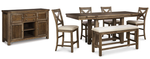 Moriville Counter Height Dining Table and 4 Barstools and Bench with Storage Homeline Furniture