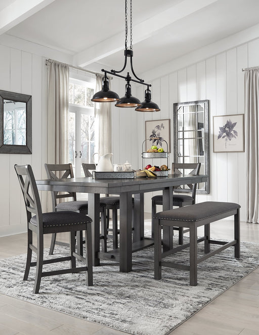 Myshanna Counter Height Dining Table and 4 Barstools and Bench Homeline Furniture