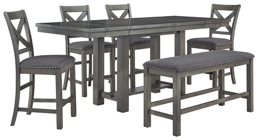 Myshanna Counter Height Dining Table and 4 Barstools and Bench Homeline Furniture