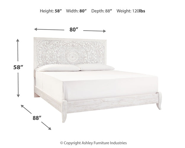 Paxberry King Panel Bed with Mirrored Dresser Homeline Furniture