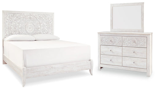 Paxberry King Panel Bed with Mirrored Dresser Homeline Furniture