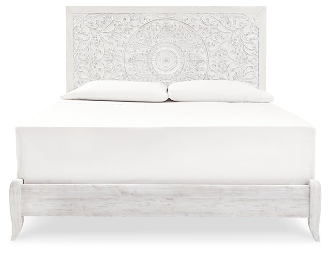 Paxberry King Panel Bed with Mirrored Dresser Homeline Furniture