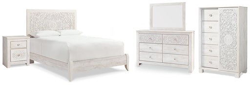 Paxberry Queen Panel Bed with Mirrored Dresser, Chest and Nightstand Homeline Furniture