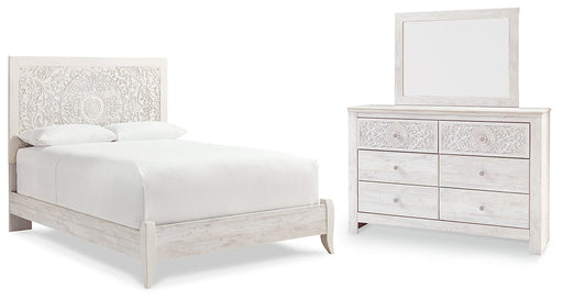 Paxberry Queen Panel Bed with Mirrored Dresser Homeline Furniture