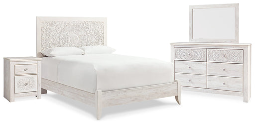 Paxberry Queen Panel Bed with Mirrored Dresser and Nightstand Homeline Furniture