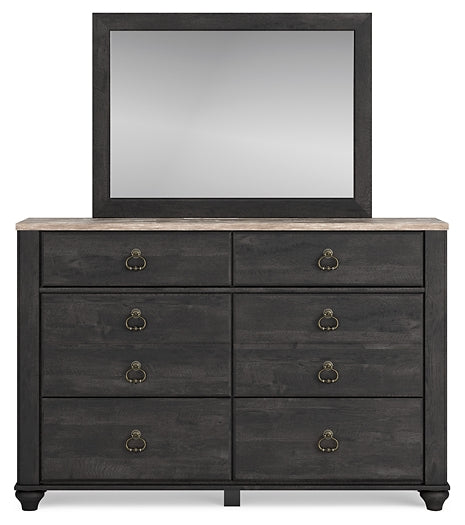 Nanforth King Panel Bed with Mirrored Dresser and Chest