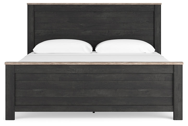 Nanforth King Panel Bed with Mirrored Dresser, Chest and Nightstand