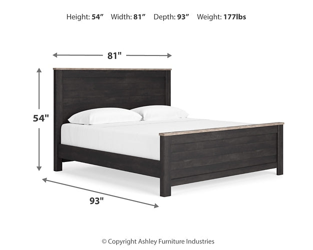 Nanforth King Panel Bed with Mirrored Dresser, Chest and Nightstand