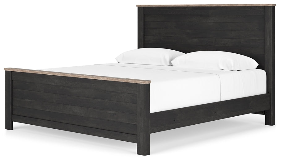 Nanforth King Panel Bed with Mirrored Dresser and 2 Nightstands