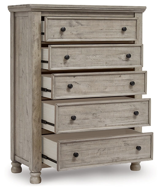 Harrastone King Panel Bed with Mirrored Dresser, Chest and Nightstand